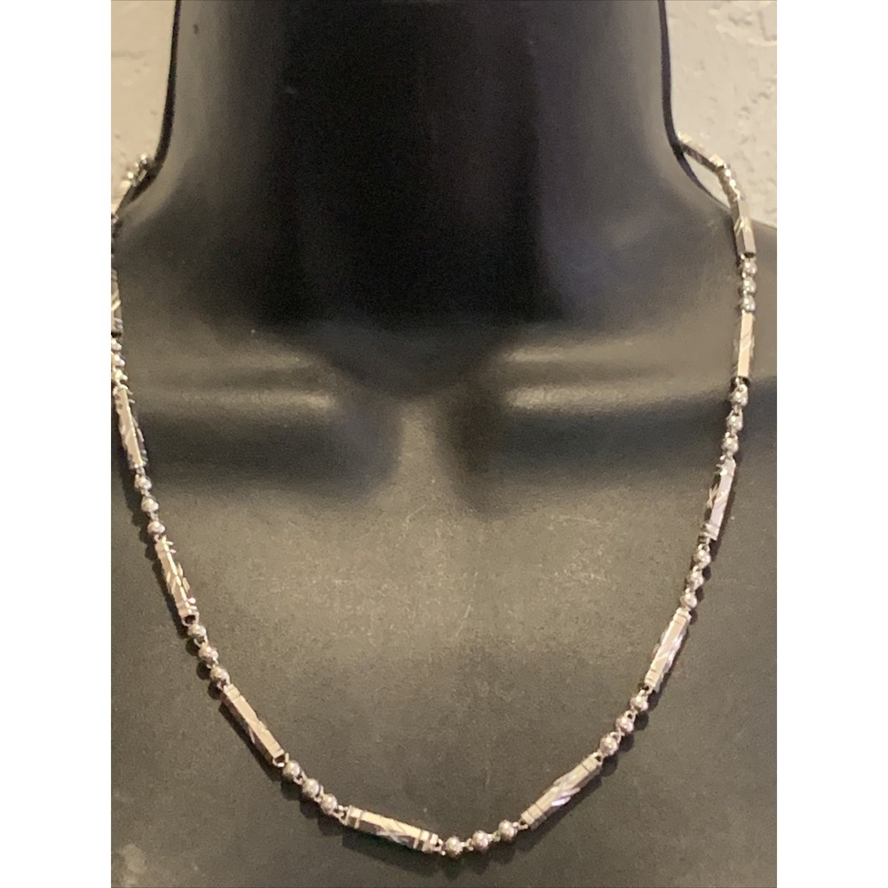 New Anthropologie 925 Engraved Beaded Necklace Sterling Electroform